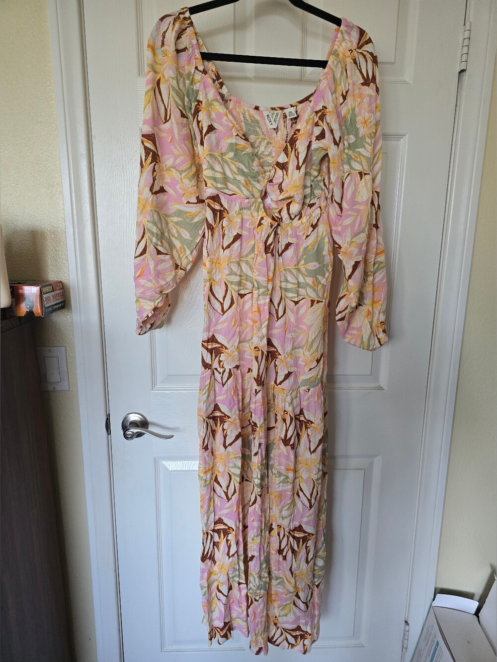 Roxy Pink, Green & Brown Floral Maxi Dress